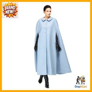 Wool Blend Cape Coat Single-Breasted Vintage Classic Elegant Winter Outerwear